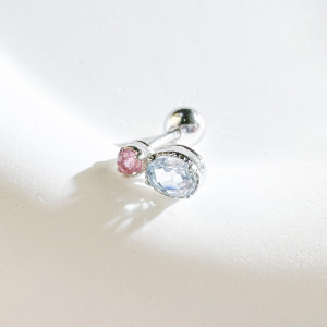 天然石│粉碧璽 ‧ 托帕石│幸福時分 ‧ 純銀耳環 (單支)