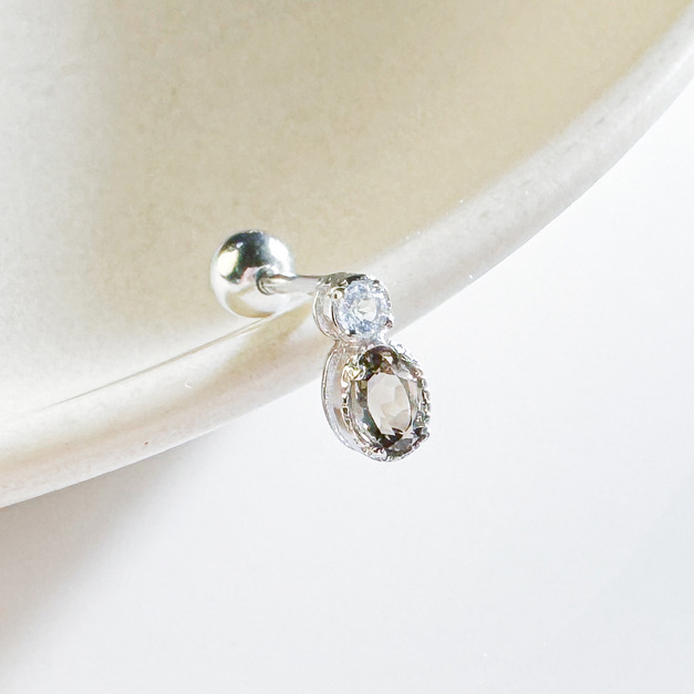 天然石│海藍寶 ‧ 茶水晶│幸福時分 ‧ 純銀耳環 (單支)