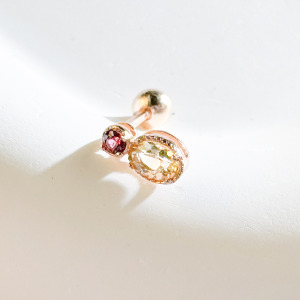 天然石│石榴石 ‧ 黃水晶│幸福時分 ‧ 純銀耳環 (單支)