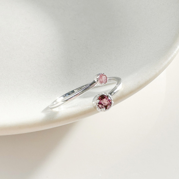 天然石│粉碧璽 ‧ 石榴石│相伴 ‧ 純銀戒指