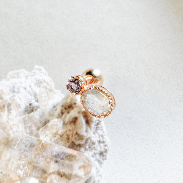 天然石│堇青石 ‧ 拉長石│幸福時分 ‧ 純銀耳環 (單支)