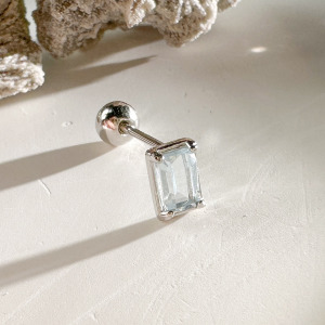 天然石│長方托帕石 ‧ 純銀耳環 (單支)