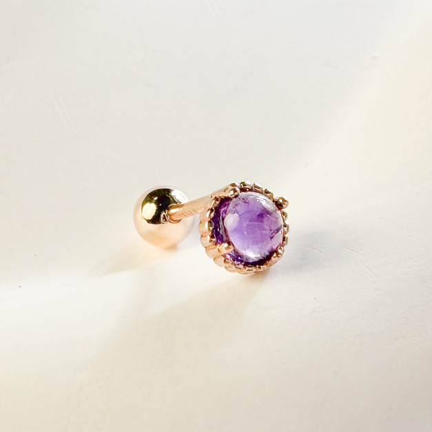 天然石│紫水晶浪漫時空 ‧ 純銀耳環 (單支)