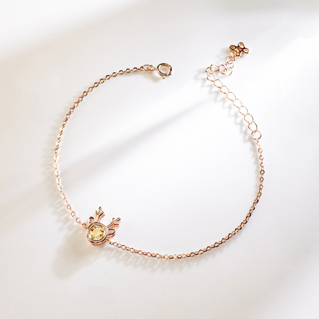 天然石│黃水晶小麋鹿 ‧ 純銀手鍊