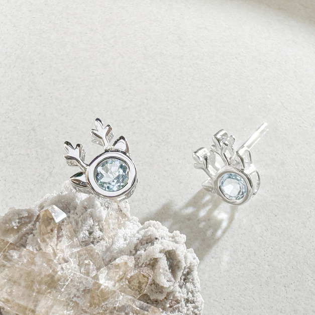 天然石│托帕石小麋鹿 ‧ 純銀耳環