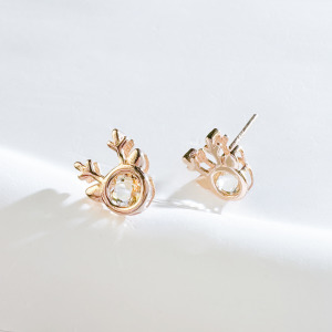 天然石│黃水晶小麋鹿 ‧ 純銀耳環