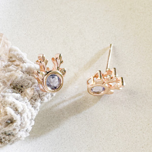 天然石│堇青石小麋鹿 ‧ 純銀耳環