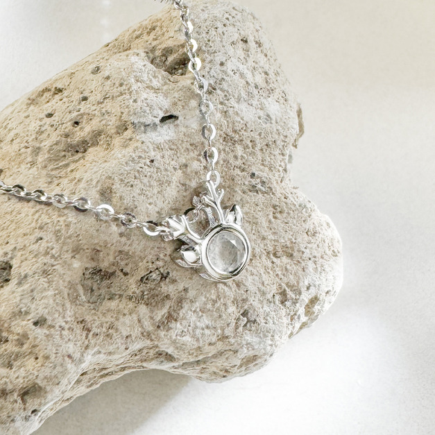 天然石│拉長石小麋鹿 ‧ 純銀項鍊