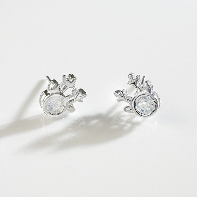 天然石│拉長石小麋鹿 ‧ 純銀耳環