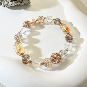 天然石│黑金超七 ‧ 白水晶 ‧ 黃水晶│人生贏家 ‧ 水晶手串