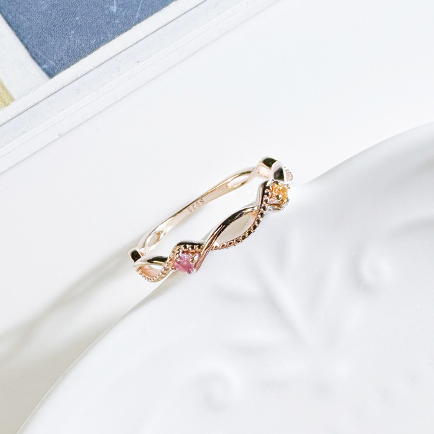 天然石│黃水晶 ‧ 粉碧璽│幸福交織 ‧ 純銀戒指