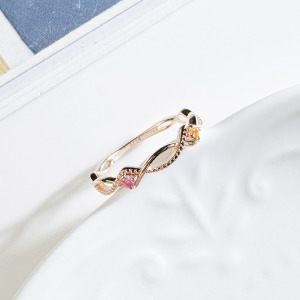 天然石│黃水晶 ‧ 粉碧璽│幸福交織 ‧ 純銀戒指