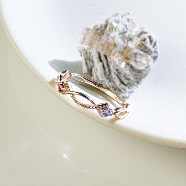 天然石│堇青石 ‧ 石榴石│幸福交織 ‧ 純銀戒指