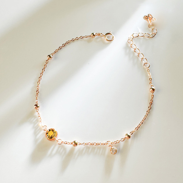 天然石│黃水晶 ‧ 白水晶│幸福輪廓 ‧ 純銀手鍊