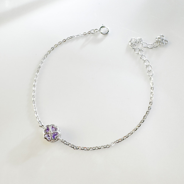 天然石│紫水晶心願幸運草 ‧ 純銀手鍊