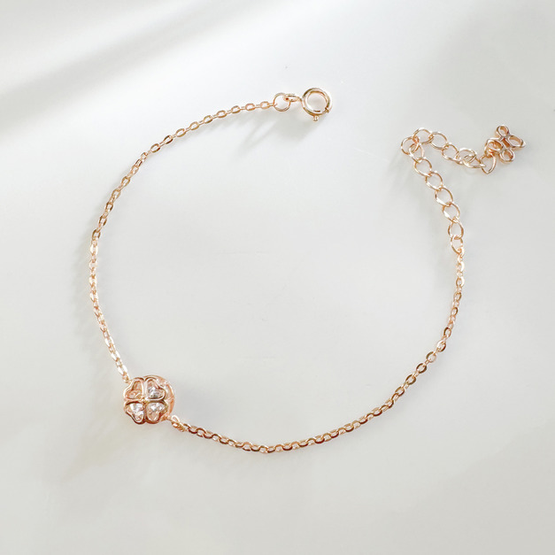 天然石│白水晶心願幸運草 ‧ 純銀手鍊