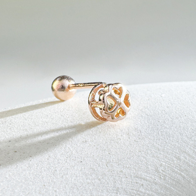 天然石│黃水晶心願幸運草 ‧ 純銀耳環 (單支)