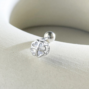 天然石│拉長石心願幸運草 ‧ 純銀耳環 (單支)