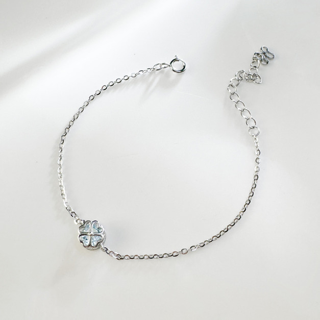 天然石│托帕石心願幸運草 ‧ 純銀手鍊