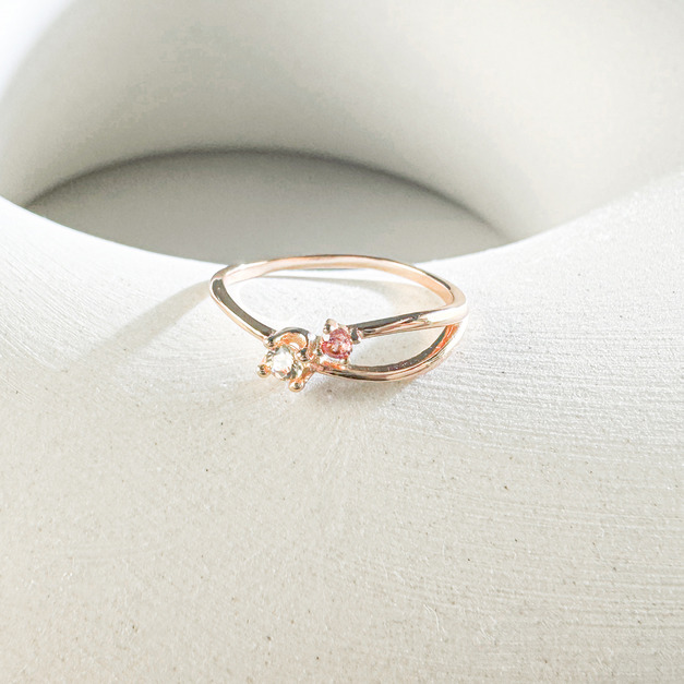 天然石│粉碧璽 ‧ 黃水晶│偏愛 ‧ 純銀戒指