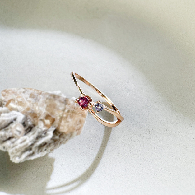 天然石│堇青石 ‧ 石榴石│偏愛 ‧ 純銀戒指