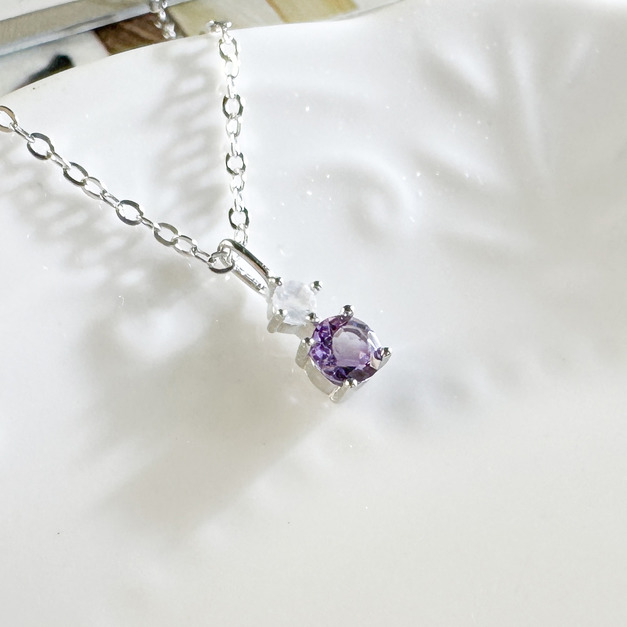 天然石│月光石 ‧ 紫水晶│偏愛 ‧ 純銀項鍊