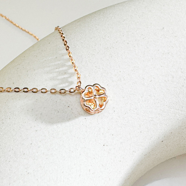 天然石│黃水晶心願幸運草 ‧ 純銀項鍊