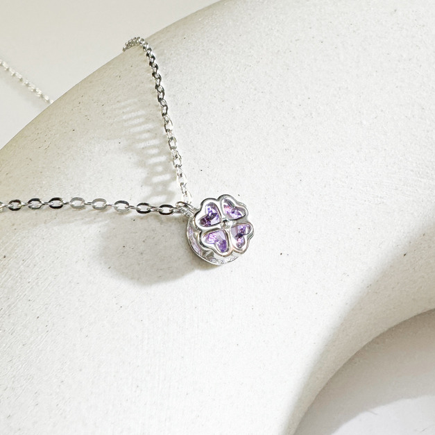 天然石│紫水晶心願幸運草 ‧ 純銀項鍊