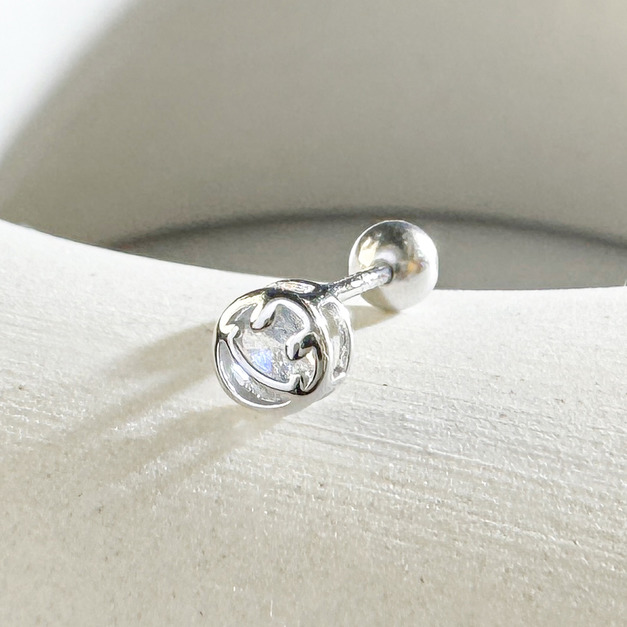 天然石│拉長石Smile微笑 ‧ 純銀耳環 (單支)