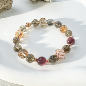 天然石│茶水晶 ‧ 紫鋰雲母 ‧ 黑金超七│富貴榮華 ‧ 水晶手串