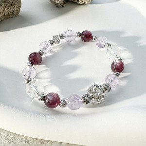 天然石│紫水晶 ‧ 紫鋰雲母 ‧ 白水晶│神祕愛情海 ‧ 水晶手串