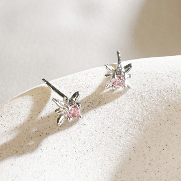 天然石│粉碧璽璀璨光芒 ‧ 純銀耳環