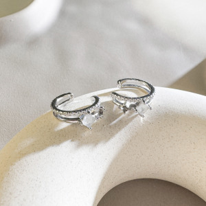 天然石│茶水晶 ‧ 拉長石│愛的目光耳骨夾 ‧ 純銀耳環