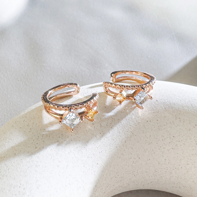 天然石│黃水晶 ‧ 托帕石│愛的目光耳骨夾 ‧ 純銀耳環