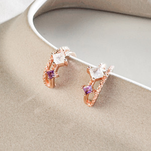 天然石│紫水晶 ‧ 拉長石│愛的目光耳骨夾 ‧ 純銀耳環