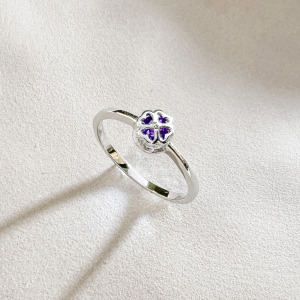 天然石│紫水晶心願幸運草 ‧ 純銀戒指