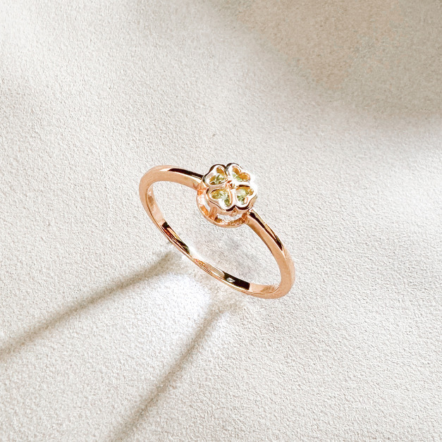 天然石│橄欖石心願幸運草 ‧ 純銀戒指