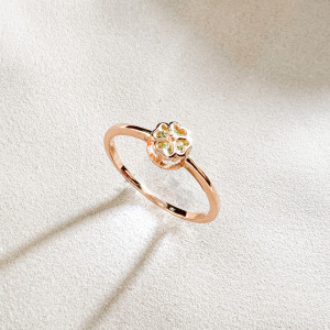 天然石│橄欖石心願幸運草 ‧ 純銀戒指