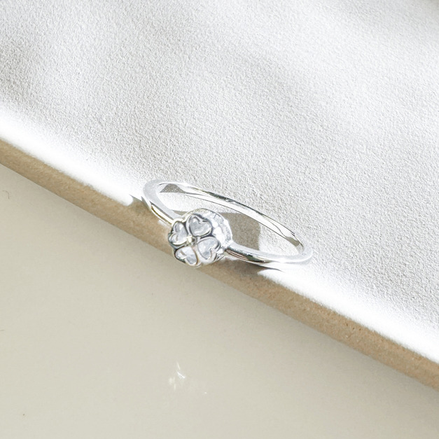 天然石│拉長石心願幸運草 ‧ 純銀戒指