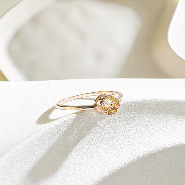 天然石│黃水晶心願幸運草 ‧ 純銀戒指