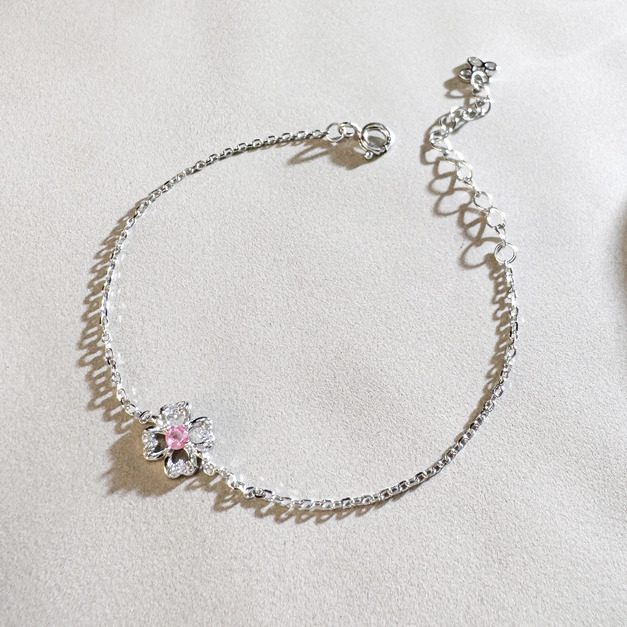 天然石│粉碧璽遇見幸運 ‧ 純銀手鍊