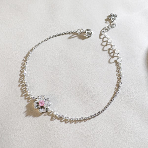 天然石│粉碧璽遇見幸運 ‧ 純銀手鍊