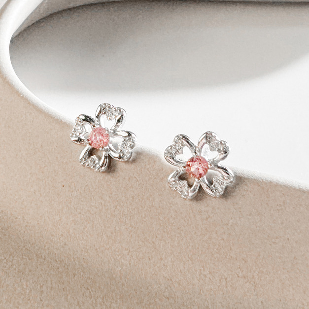 天然石│粉碧璽遇見幸運 ‧ 純銀耳環