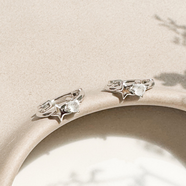 天然石│月光石星光圈 ‧ 純銀耳環