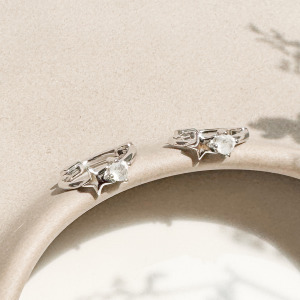 天然石│月光石星光圈 ‧ 純銀耳環