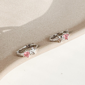 天然石│粉碧璽星光圈 ‧ 純銀耳環