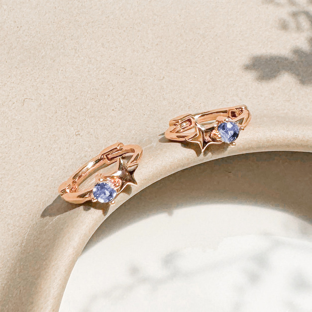 天然石│堇青石星光圈 ‧ 純銀耳環