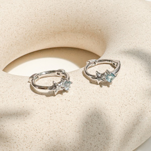 天然石│托帕石星光圈 ‧ 純銀耳環