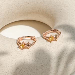 天然石│黃水晶星光圈 ‧ 純銀耳環