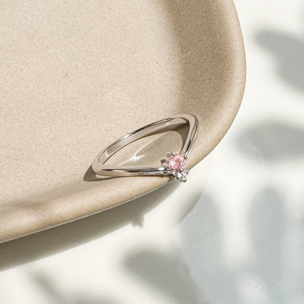 天然石│粉碧璽餘韻尾戒 ‧ 純銀戒指